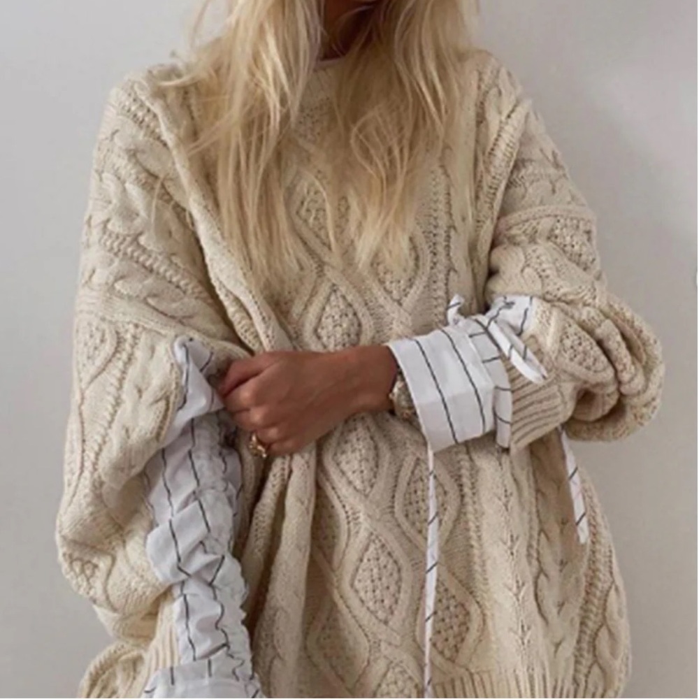 Storets Cream Crew Neck Chunky Knit Sweater